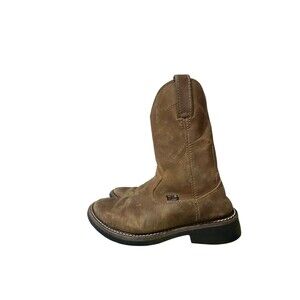 Justin Boys Roper Western Boots Style SK4782 Size 4.5 D Brown Leather Mid Calf